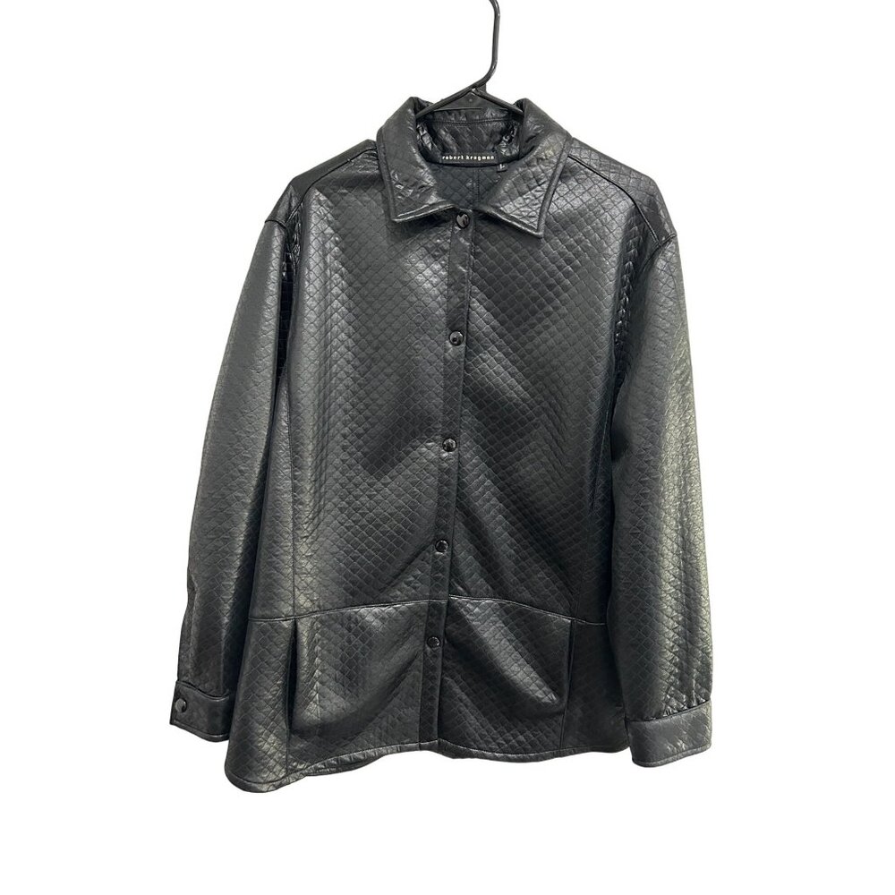 Robert Krugman Womens Quilted Faux Leather Jacket Black Large